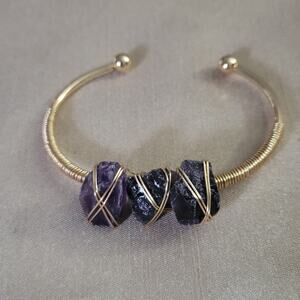 Amethyst crystal gold bangle bracelet